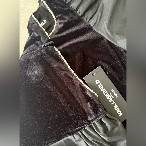 🖤 KARL LAGERFELD PARIS Elegant Black Puff Sleeve Dress - Picture 4 of 16